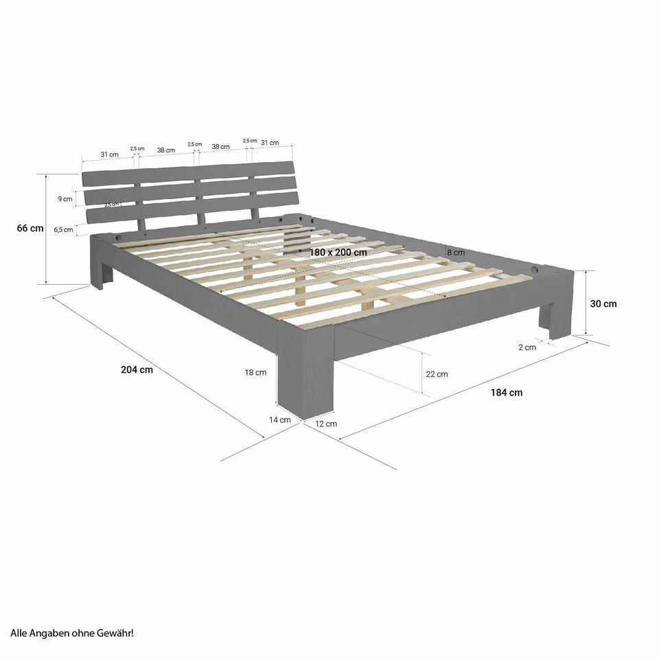 Doppelbett Holzbett Bettgestell 180x200 cm Ehebett Bett VB159€* in Magdeburg