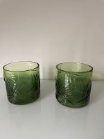 Zwei große, grüne Glas-Windlichter mit Palmenmotiv, Lawrence Grey Aachen - Aachen-Richterich Vorschau