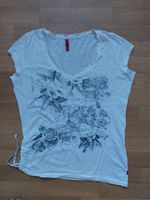 qs by s.oliver - t-shirt top L weiss grauer aufdruck raffungen Berlin - Hellersdorf Vorschau