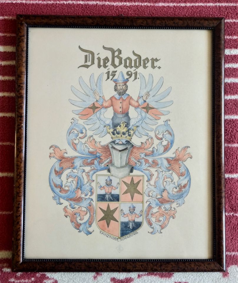 Bilderrahmen 35 x 40 cm Wappen Die Bader 1591 Kainzinger Nürnberg in Stein