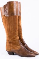 Vintage Pollini Stiefel 37 Wildleder Leder Cognac Two Tone Boots Düsseldorf - Stockum Vorschau