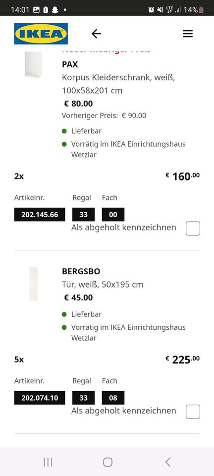 Ikea Pax Korpus 2x1m & 0,5m plus 3 Türen und Griffe in Waldbrunn