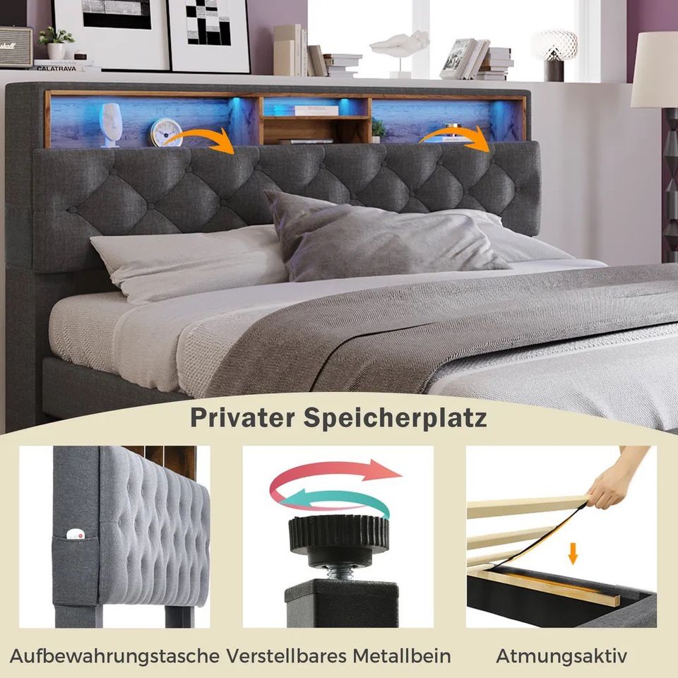 Aktion Doppelbett 140x200 Neu LED Polsterbett Bettgestell Bett in Hamburg