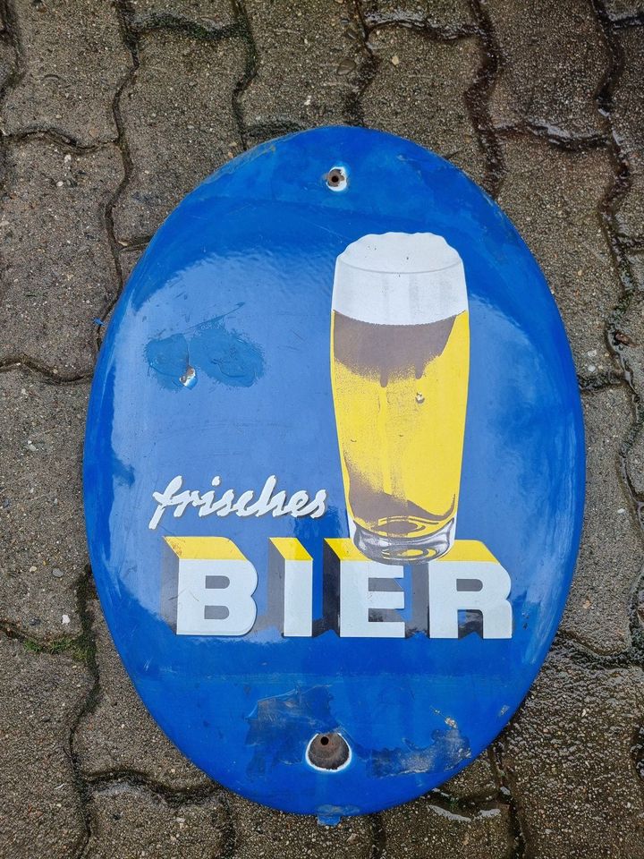 Blechschild Reklame Emaille Schild Bier Brauerei "frisches BIER" in Hirschaid
