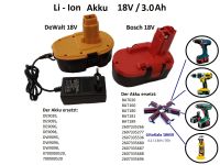 Li-Ion Akku 18V (3Ah) mit Ladegerät  für Werkzeuge Bosch, DeWalt Hessen - Bad König Vorschau