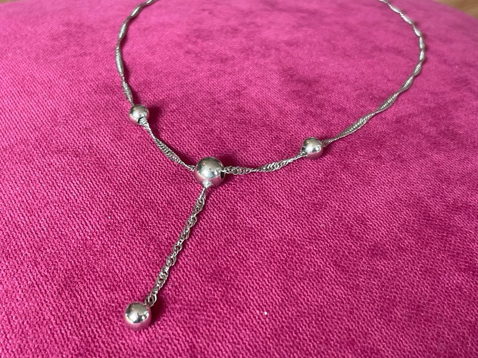 Damen- Halskette, Y- Halskette mit 4 Kugeln, echt Silber, 45 cm in Niederschönenfeld