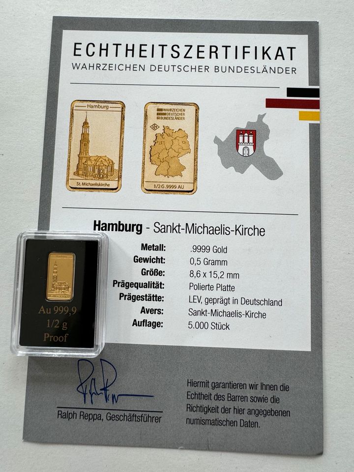 Wahrzeichen Deutscher Bundesländer in Goldbarren / Gold / Münzen in Alfdorf