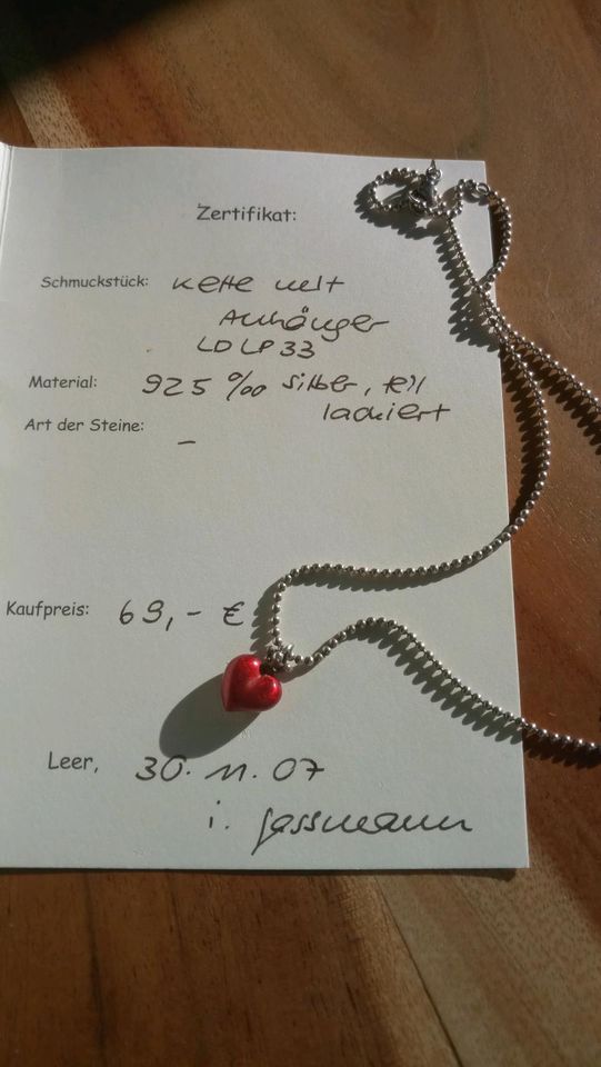 Kugelkette Silber 925 mit Herzanhänger rot, Krone in Karlsruhe