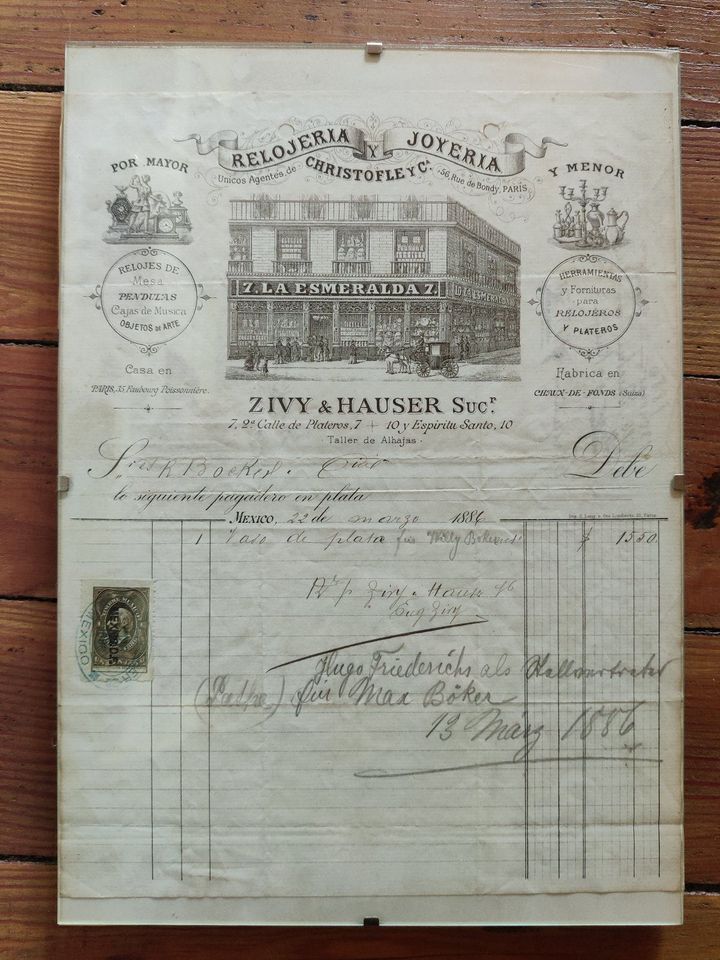 Mexikanische Hotelrechnung vom 13. März 1886 gerahmt in Borod Westerwald