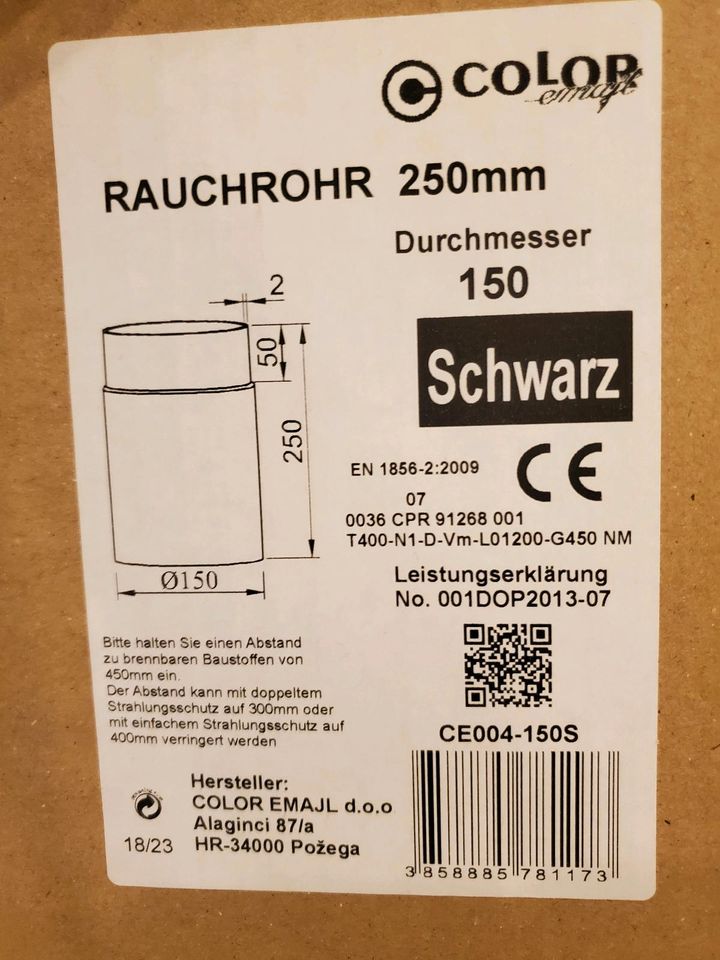 Rauchrohr D 150 L 250 Schwarz - Neu in Heidelberg