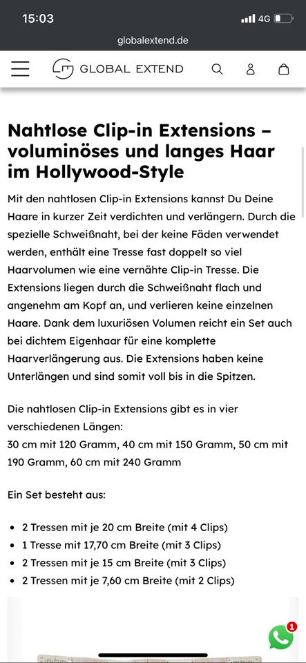 Global Extend Clip-in Nahtlos 150g/40cm schwarzbraun #1b in Leipzig