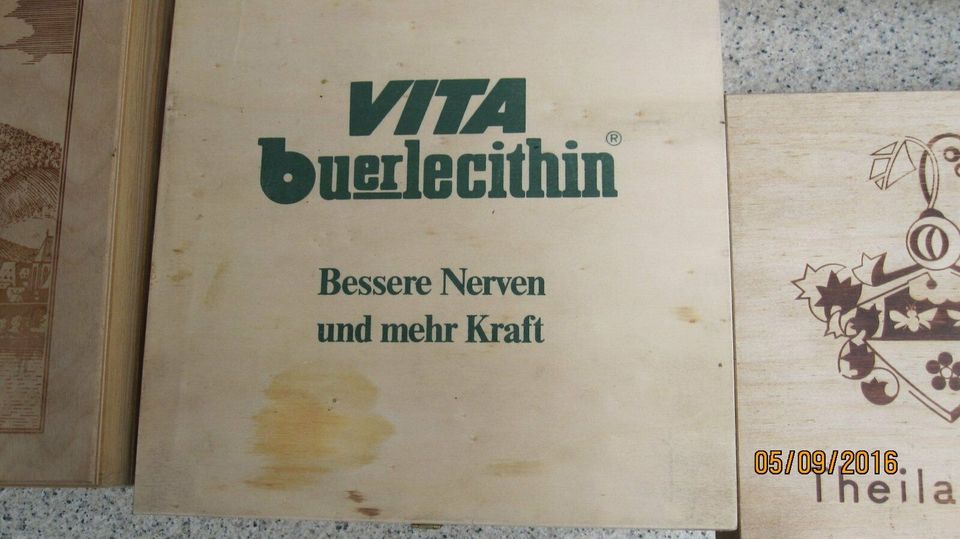 Alte Holzkisten Scharlachberg Theilaperle Vita Buerlecithin in Mainz