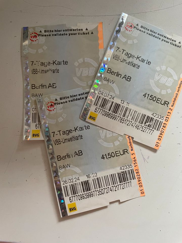 X3  7Tage BVG Ticket in Berlin