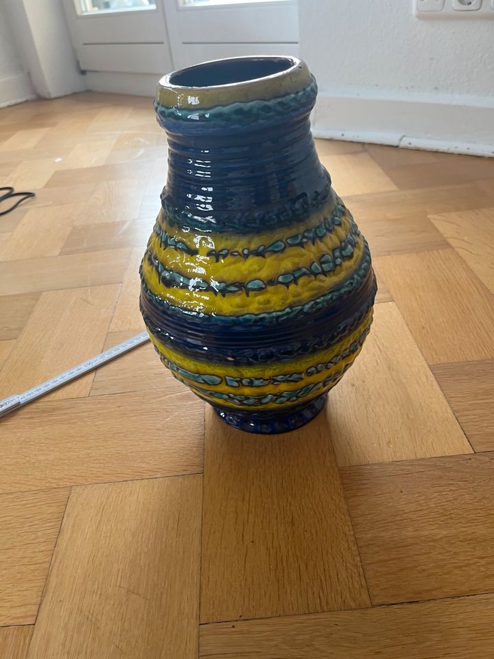 Bodenvase blau gelb vintage Retro Vase groß in Jena