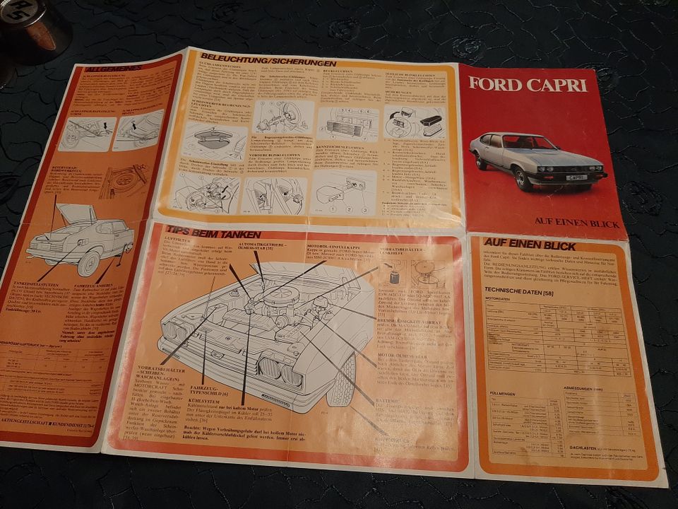 Ford Capri Original Faltblatt Auf einen Blick + Bedienungsanl. in Hückelhoven