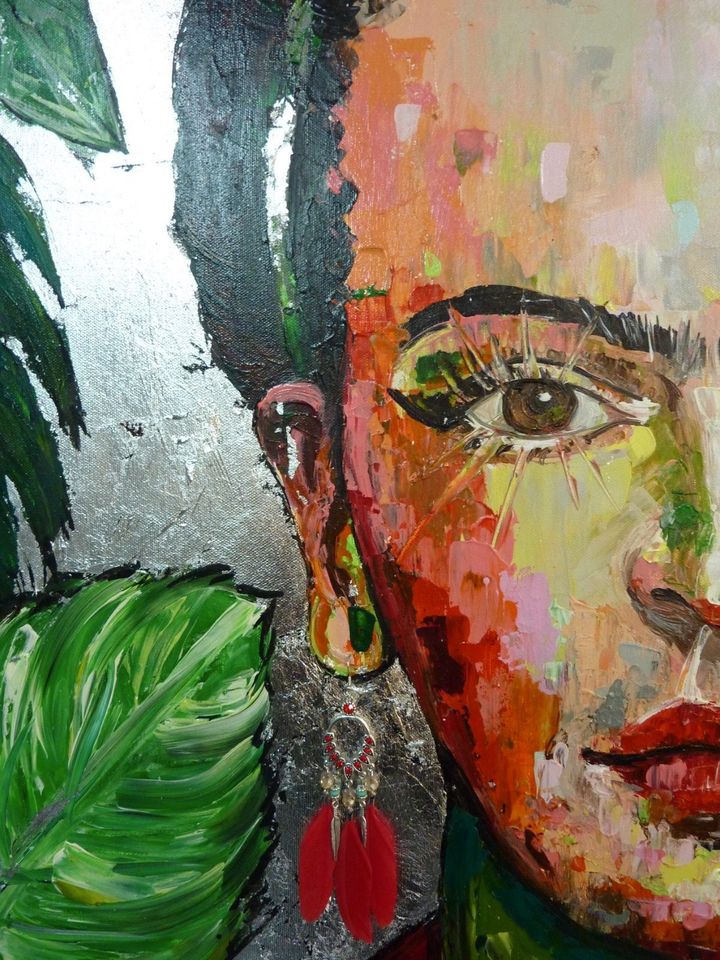 Original Bild Acryl Gemälde Frida Kahlo Gesicht Porträt Silber in Porta Westfalica