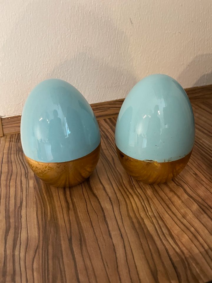 Oster Eier deko Keramik blau Gold 2 stk. Neuwertig in Gütersloh