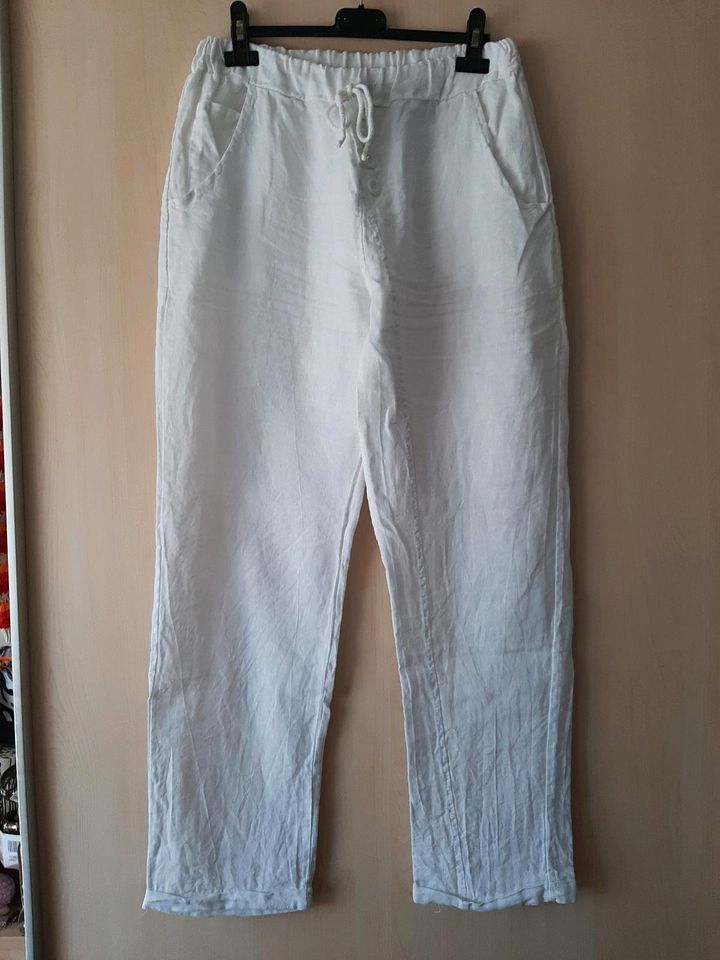 Schöne weiße Leinen Hose Made in italy Gr. L NEU! in Leverkusen