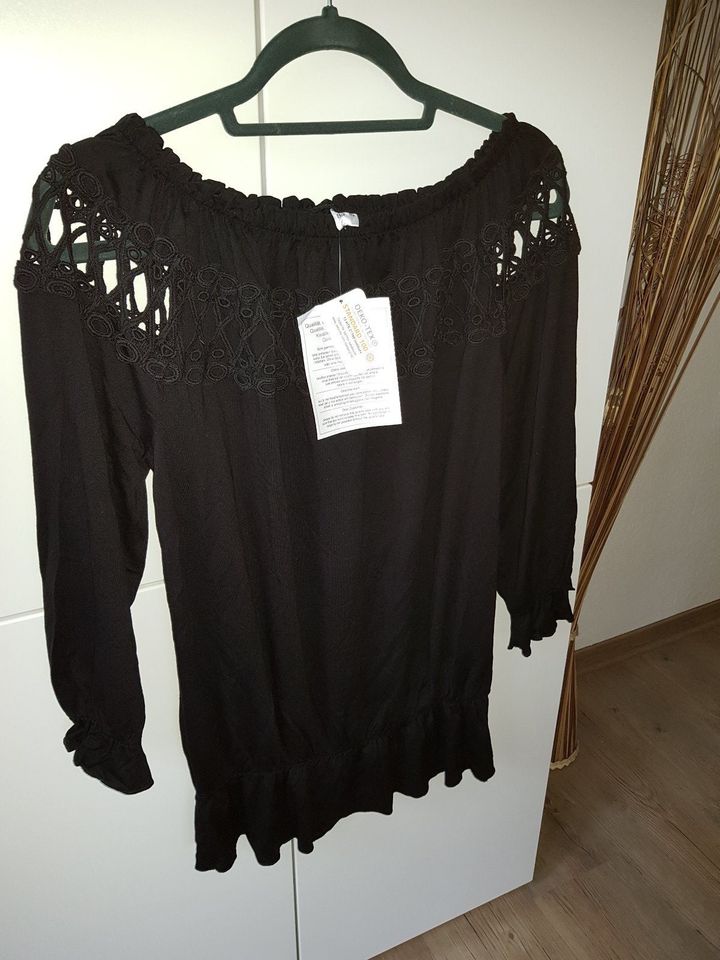 Tunika Bluse schwarz mit Spitze Größe 38 in Falkenstein/Vogtland