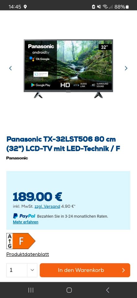 Panasonic LCD TV  Fernseher 32 Zoll ---Neu---OVP in Schüttorf