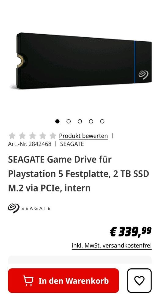 Seagate Game Drive PS5 Festplatte Playstation 5 2TB SSD M.2 PCIe in Recklinghausen