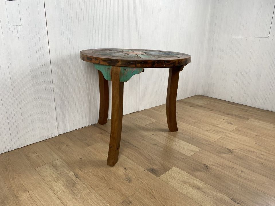 Boatwood by WMK # Formschöner und sehr robuster runder Esstisch aus altem Bootsholz, ein handgefertigtes Unikat aus massivem Teakholz # Tisch Holztisch Küchentisch Dinning Table # Lieferung möglich in Berlin