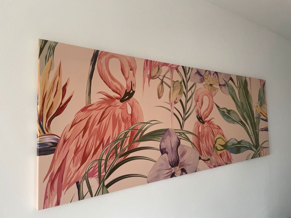 Bild Leinwand Kunstdruck Abstrakt rosa beige Flamingo 140x50 in Ilbesheim