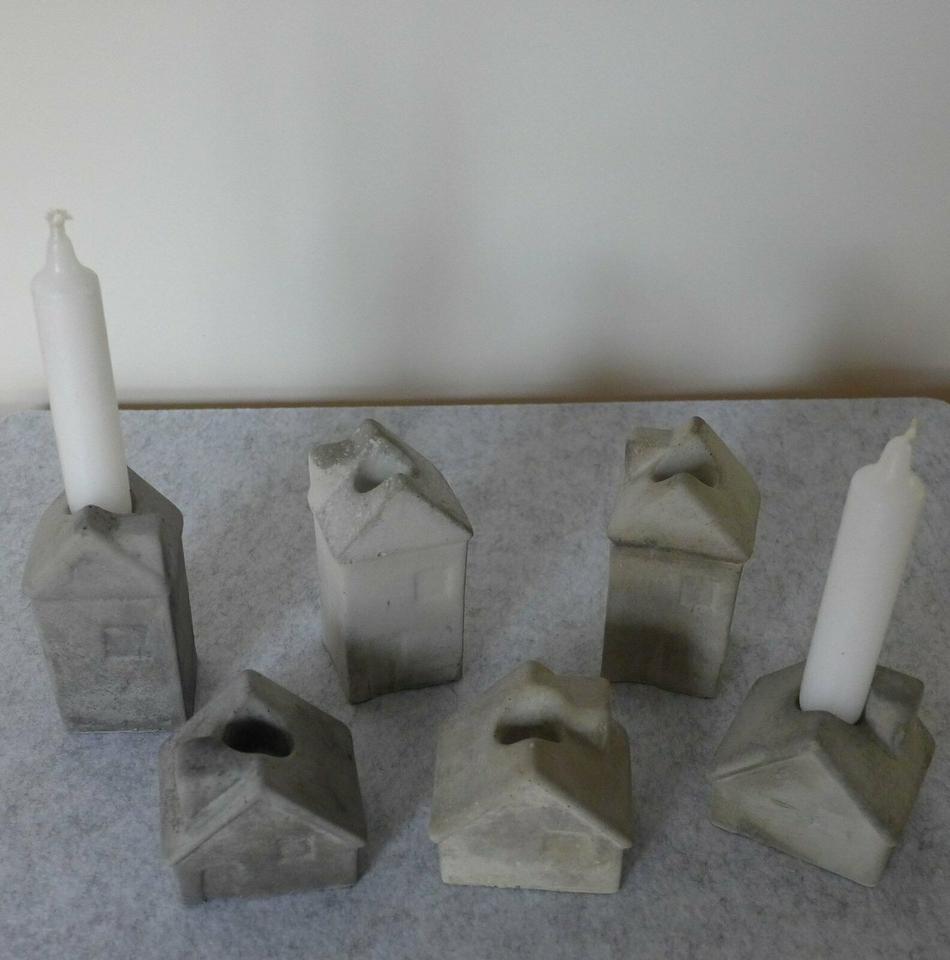 2-er Set Kerzenhalter, Betondeko, Beton-Häuser, Stabkerzenhalter in Waldkappel