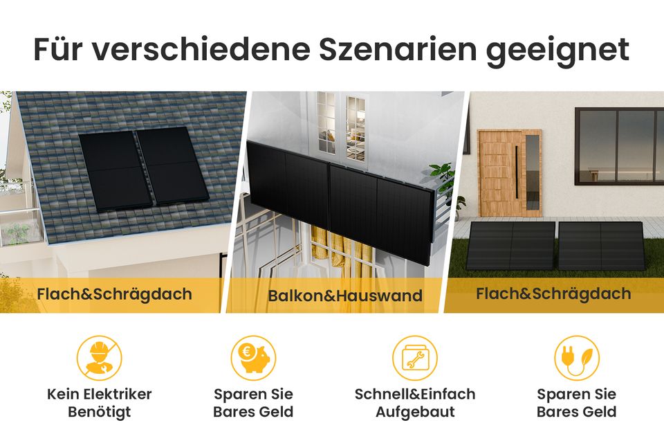 Balkonkraftwerk 810Wp Full Black Solarmodul,  Growatt 800W Mikrowechselrichter mit 5 m Anschlusskabel-Mönchengladbach in Mönchengladbach