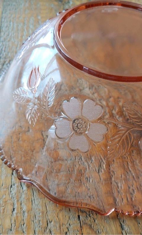 Glasschale Glas Schale rosa Blumenmuster in Leingarten