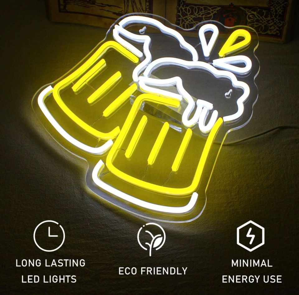 LED Neon Schild 2 Bier Fässer Bar Lampe Leuchtreklame Wandleuchte in Bebra