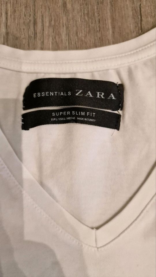 3 x ZARA Herren T-Shirt, Super Slim Fit, Größe L, blau/weiß/grau in Vörstetten