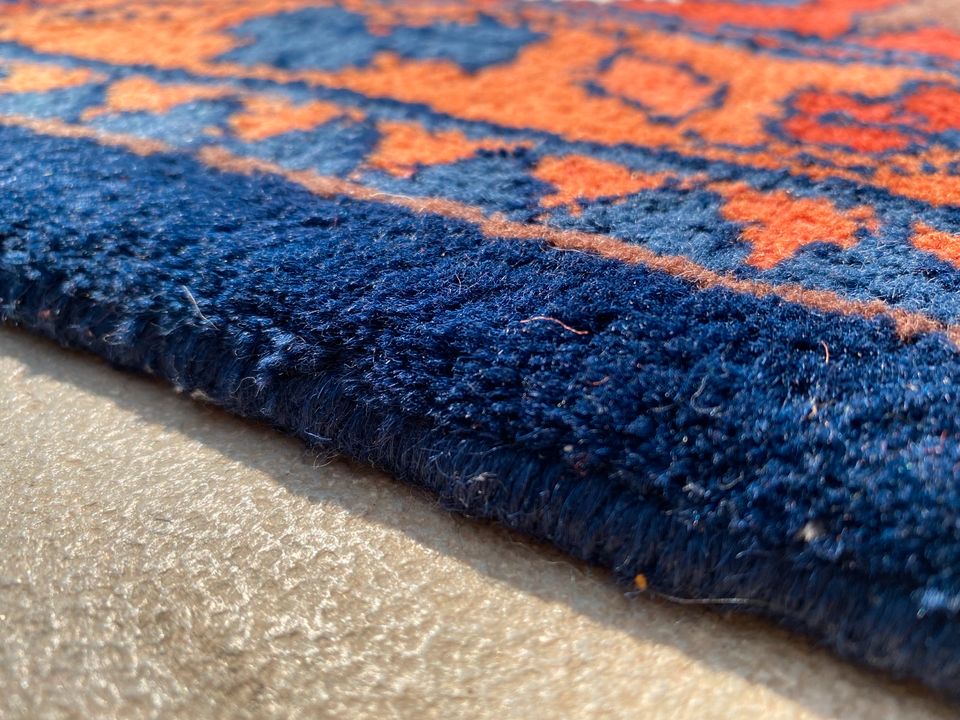 Indo Serapi Orientteppich Perserteppich Blau Orange Schurwolle XL in Heinsberg