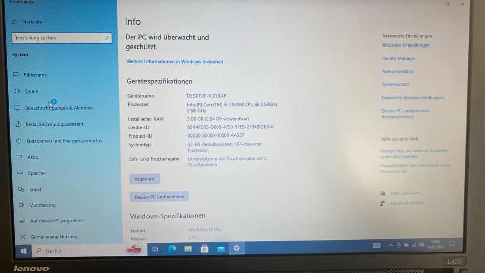 LENOVO Thinkpad L420 gut erhalten Windows 10 Pro I5 in Bochum