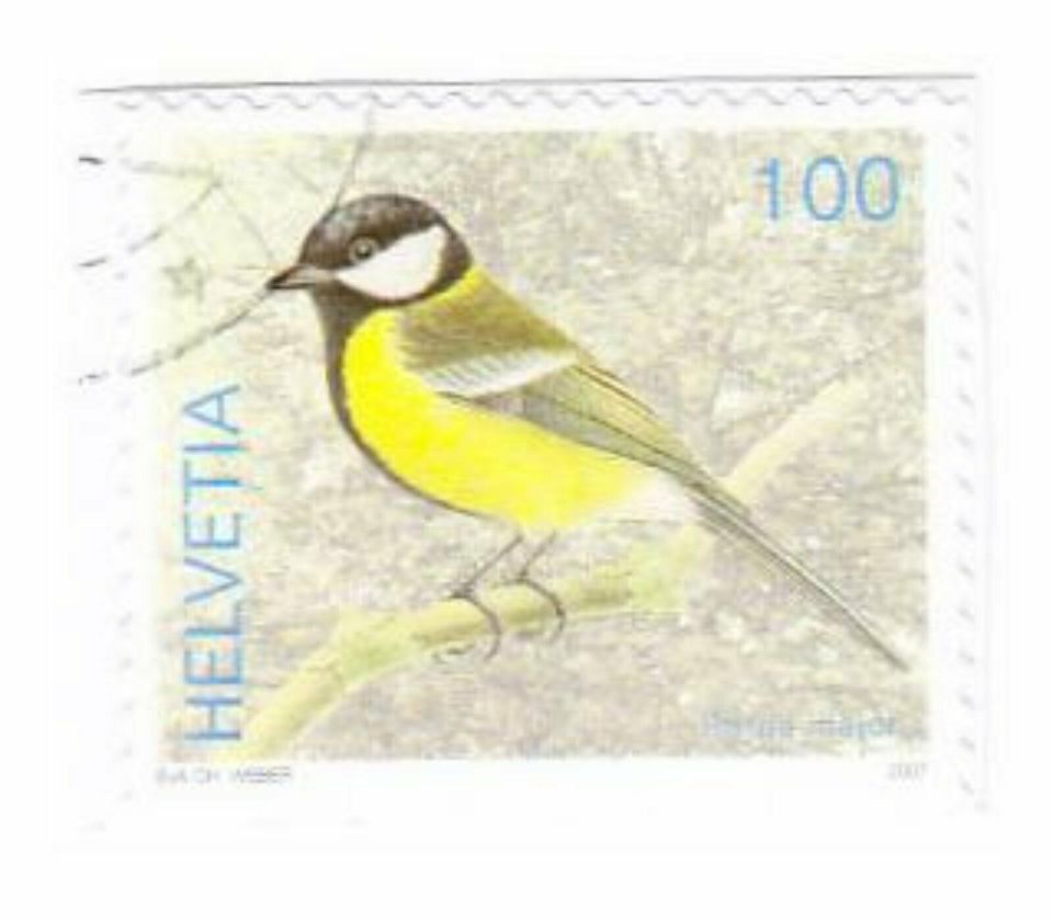 Briefmarke Kohlmeise Meise Vogelmotiv: Schweiz Helvetia 100 Vogel in Castrop-Rauxel