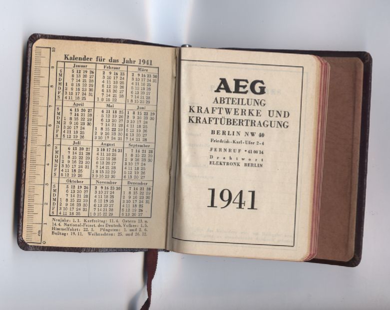 AEG Geschichte 1941 Kalender - Taschenkalenderbuch mit Bleistift in Nürnberg (Mittelfr)