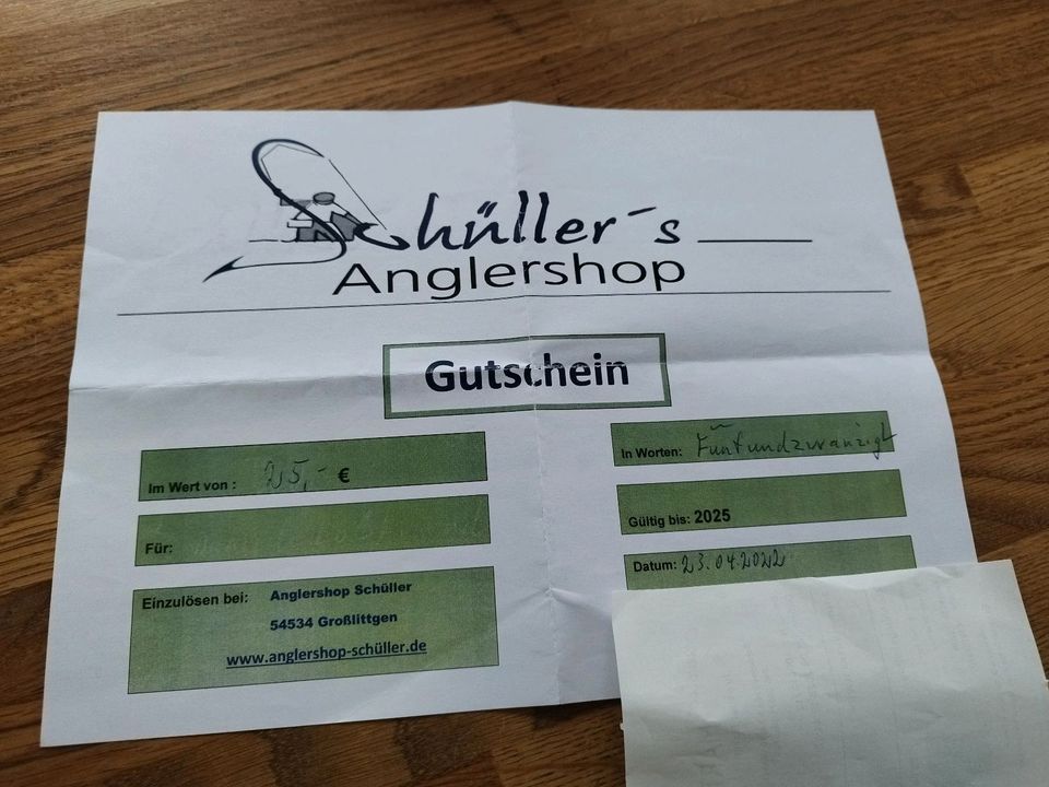 1 x25 Euro Gutschein Schüllers Anglershop in Landscheid