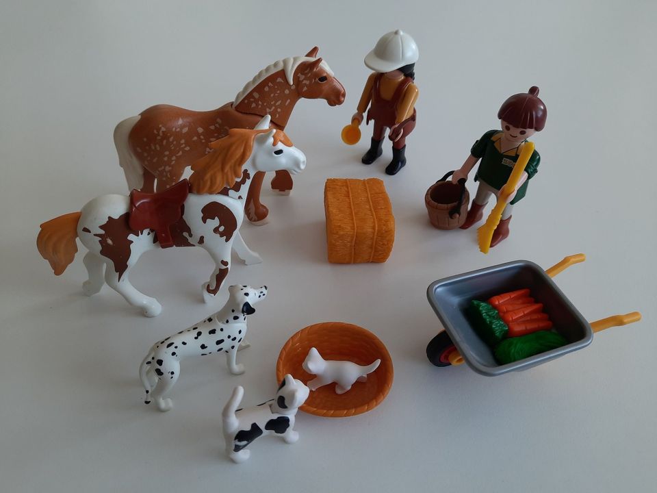 Playmobil 2 Pferde, 2 Katzen, Hund + 2 Figuren mit div. Zubehör in Hamburg
