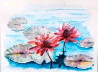 original Aquarell Bild ohne Rahmen "Seerose" Größe 24 x 32 cm Bayern - Neunkirchen a. Brand Vorschau