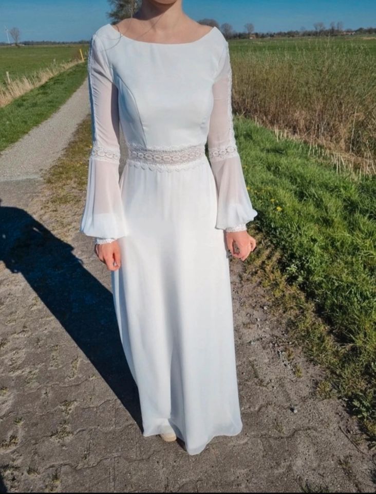 Brautkleid Boho Spitze Langarm weiß Hochzeit s/m 36/38 lang in Berlin