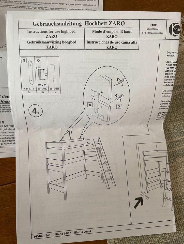 PAIDI Hochbett Spielbett mit Leiter weiß mit Holz in Frankfurt am Main