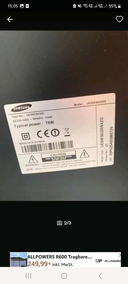 Samsung 55"Zoll LED Smart TV 3D UE55ES6300, NP 1089€ in Gelsenkirchen