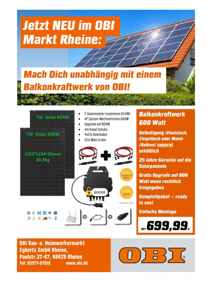 Solaranlage Balkonkraftwerk 600W in Rheine