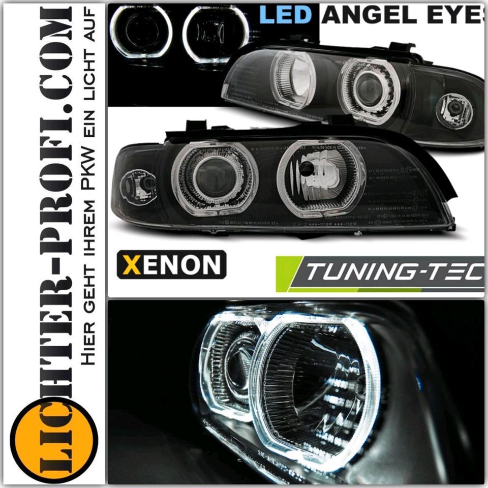 Scheinwerfer Angel Eyes LED schwarz + Blinker passt für BMW 5er
