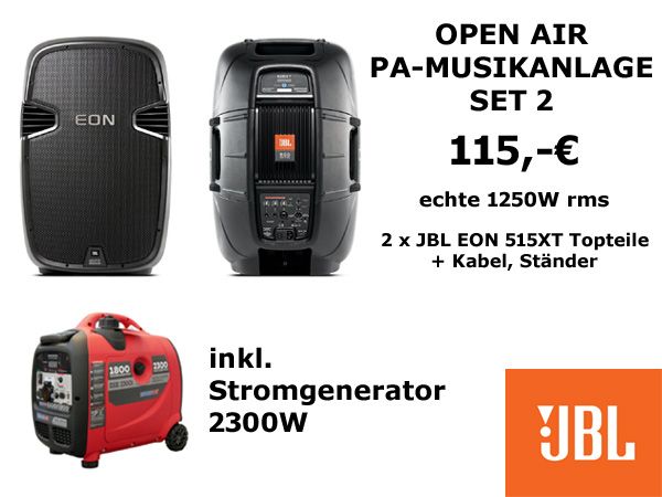 TONTECHNIK MIETEN ❖ Akku Open Air Pa-Lautsprecher Set 2 ❖ AKKU- Musikanlage ❖ Soundboks ❖ Bluetooth ❖ Akku-Boxen, Akku PA-Anlage, Open Air Boxen, Powerstation, JBL EON 715  //VERLEIH, RENTAL, LEIHEN in Berlin