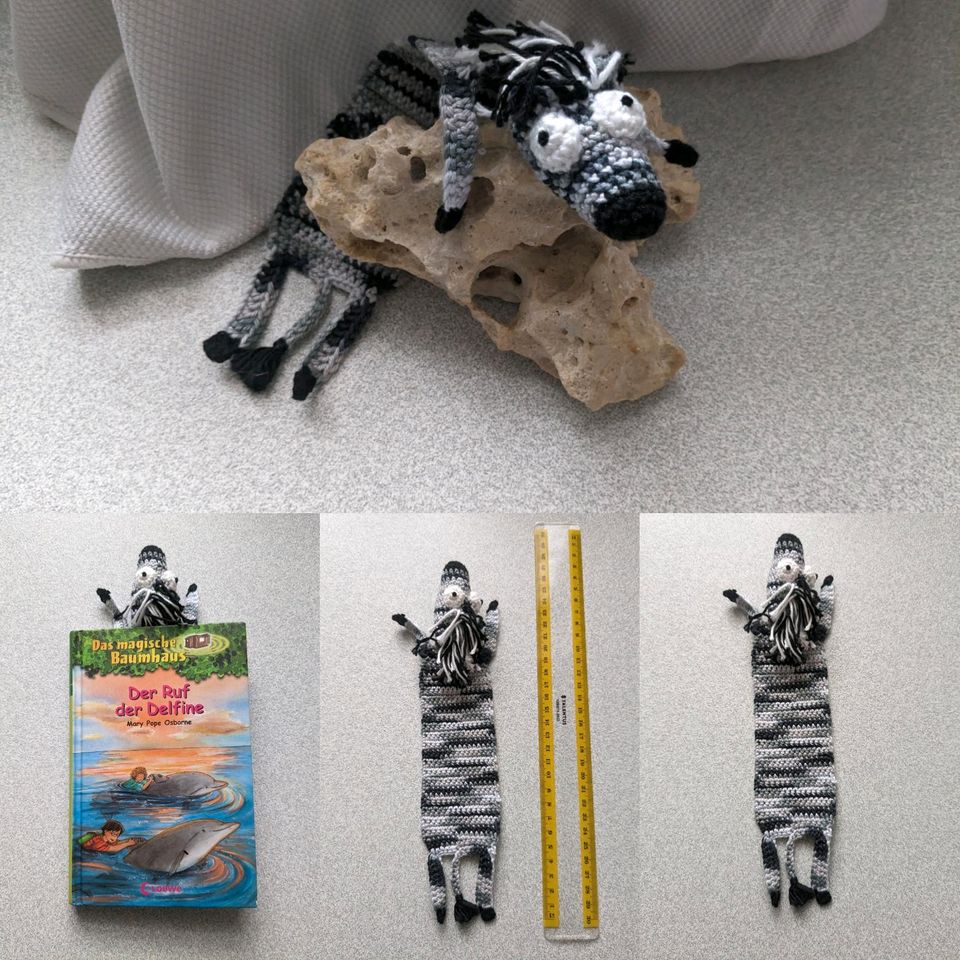 Lesezeichen gehäkelt Spinne, Schlange, Zebra, Tiger bookmark in Jahnsdorf