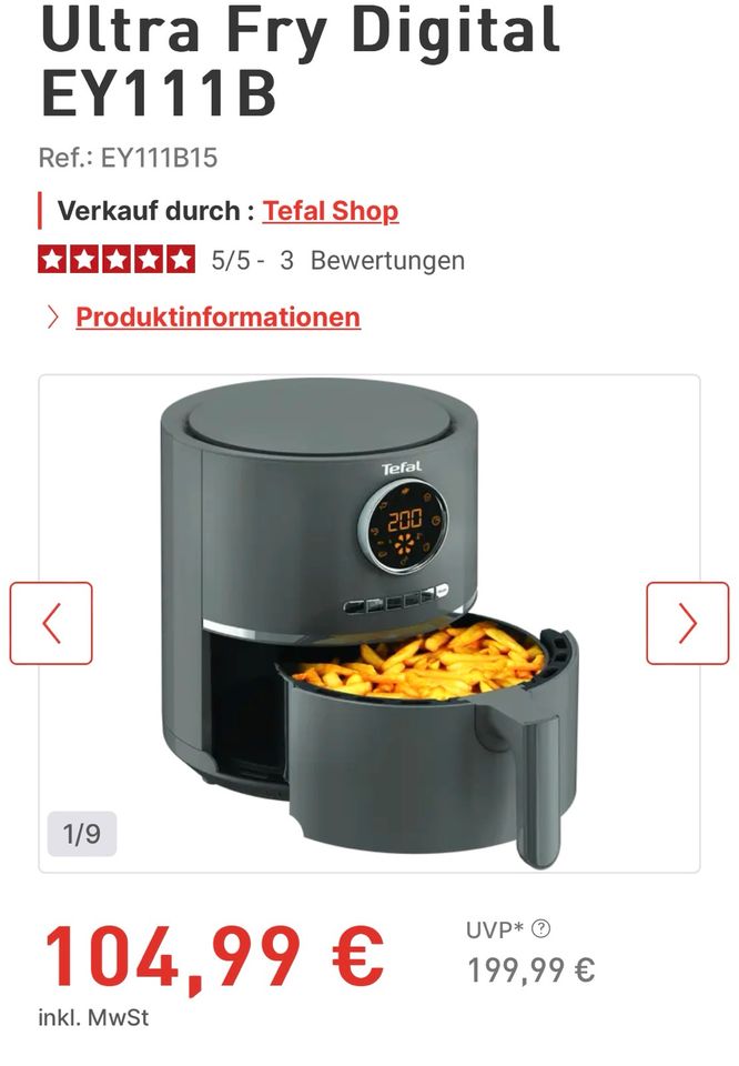 Tefal Heißluftfritteuse Ultra fry digital 4,2 Liter neuwertig in Schifferstadt