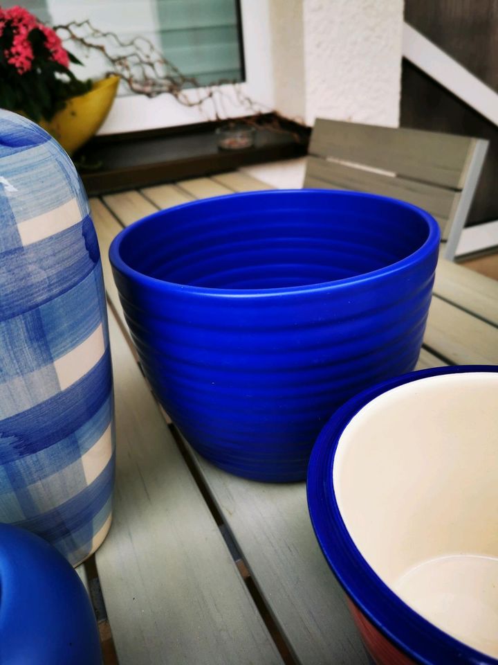 XXL Keramik Übertöpfe Vasen Teller Konvolut Blau Top Zustand! in Floh-Seligenthal-Floh