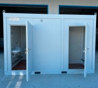 ☑️ WC-Container - Getrennte Bereiche für Damen & Herren ☑️ 4m x 2,4m Sanitärcontainer - Damenbereich: 2 Toiletten, 2 Waschbecken - Herrenbereich: Toilette, Pissoir & Handwaschbecken - Sanitärmodul WC Hessen - Kassel Vorschau