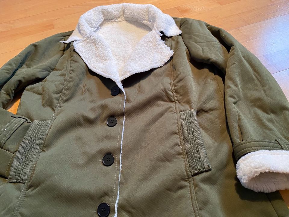 Damen Jacke KUNSTPELZ-KNOPF-FLEECE-MANTEL Gr. S  Khaki *NEU* in Bad Salzuflen